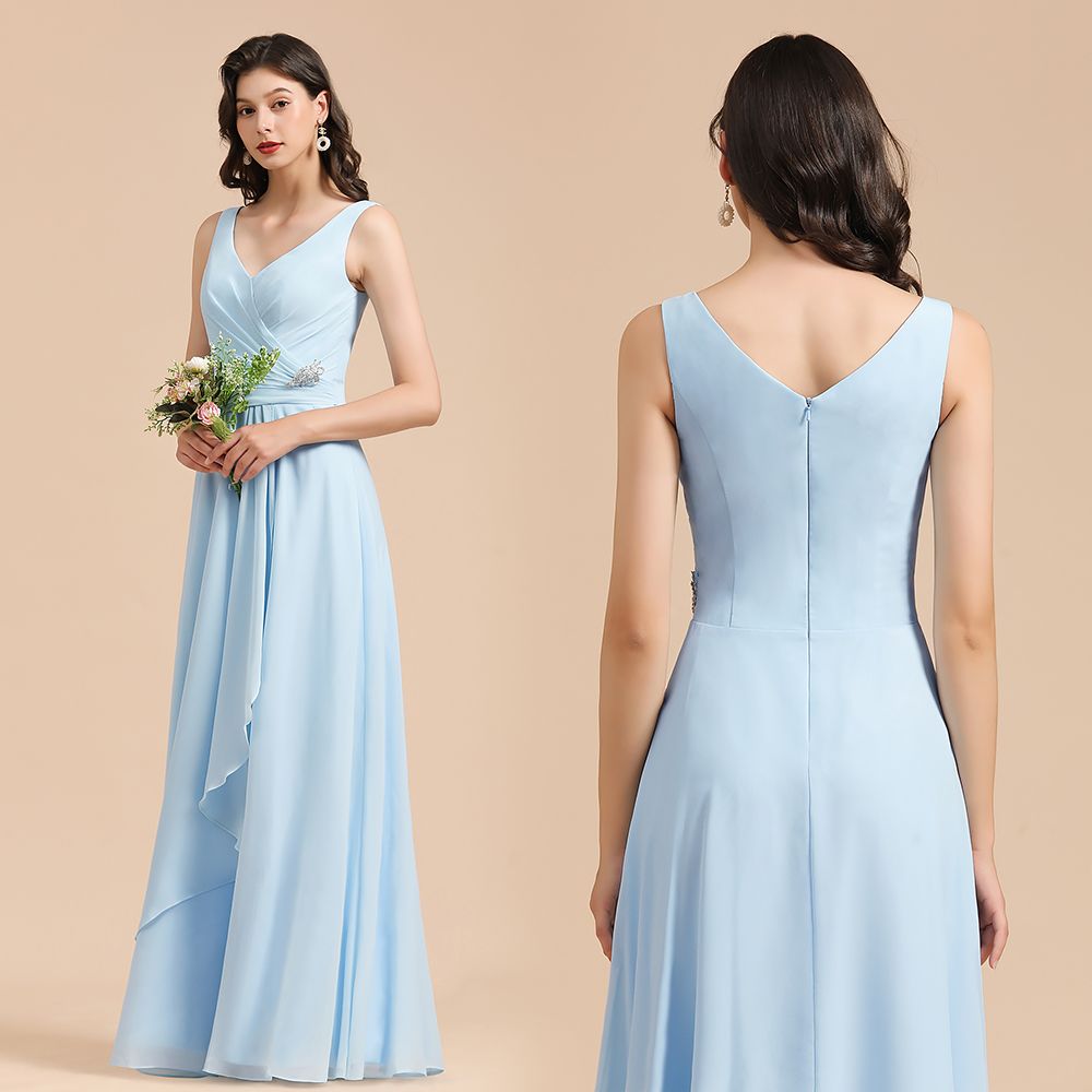 MISSHOW offers V-Neck Chiffon Aline Bridesmaid Dress Sleeveless Floor Length Simple Wedding Dress at a good price from Misshow