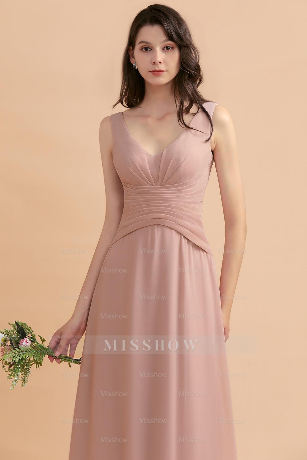 V-Neck Dusty Rose Chiffon Bridesmaid Dresses with Ruffles V-Neck Dusty Rose Chiffon Bridesmaid Dresses with Ruffles