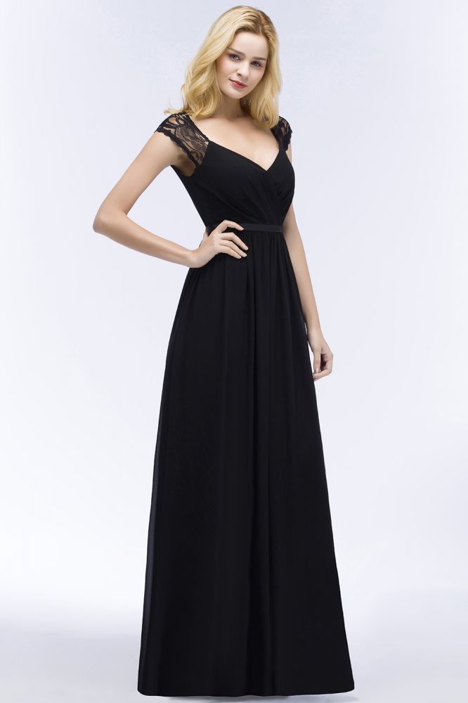 V-neck Floor Length A-line Lace Chiffon Bridesmaid Dresses with Sash | MISSHOW misshow.com V-neck Floor Length A-line Lace Chiffon Bridesmaid Dresses with Sash | MISSHOW misshow.com