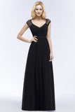 V-neck Floor Length A-line Lace Chiffon Bridesmaid Dresses with Sash