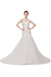 This beautiful V-neck Floor Length Mermaid Crystals Tulle Wedding Dresses will make your guests say wow. The V-neck bodice is thoughtfully lined, and the Floor-length skirt with Crystal,Ruffles,Ruched to provide the airy, flatter look of Tulle.