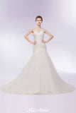 This beautiful V-neck Floor Length Mermaid Crystals Tulle Wedding Dresses will make your guests say wow. The V-neck bodice is thoughtfully lined, and the Floor-length skirt with Crystal,Ruffles,Ruched to provide the airy, flatter look of Tulle.