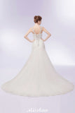 This beautiful V-neck Floor Length Mermaid Crystals Tulle Wedding Dresses will make your guests say wow. The V-neck bodice is thoughtfully lined, and the Floor-length skirt with Crystal,Ruffles,Ruched to provide the airy, flatter look of Tulle.