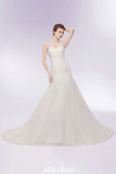 This beautiful V-neck Floor Length Mermaid Crystals Tulle Wedding Dresses will make your guests say wow. The V-neck bodice is thoughtfully lined, and the Floor-length skirt with Crystal,Ruffles,Ruched to provide the airy, flatter look of Tulle.