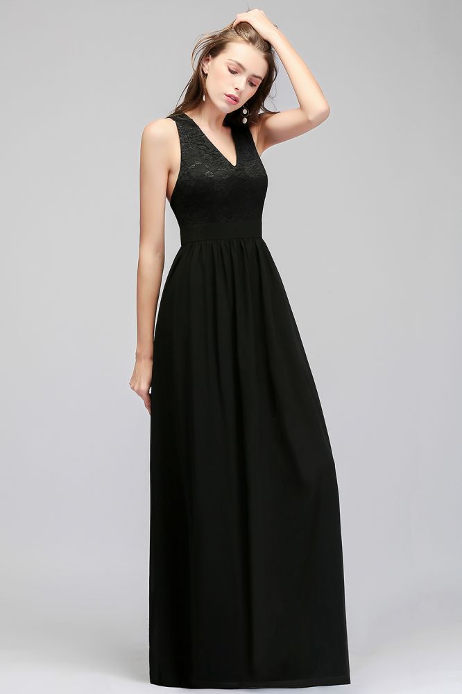 MISSHOW offers V-neck Floor Length Sleeveless Lace Top Black Bridesmaid Dress at a good price from Black,100D Chiffon to A-line Floor-length them. Stunning yet affordable Sleeveless Bridesmaid Dresses.