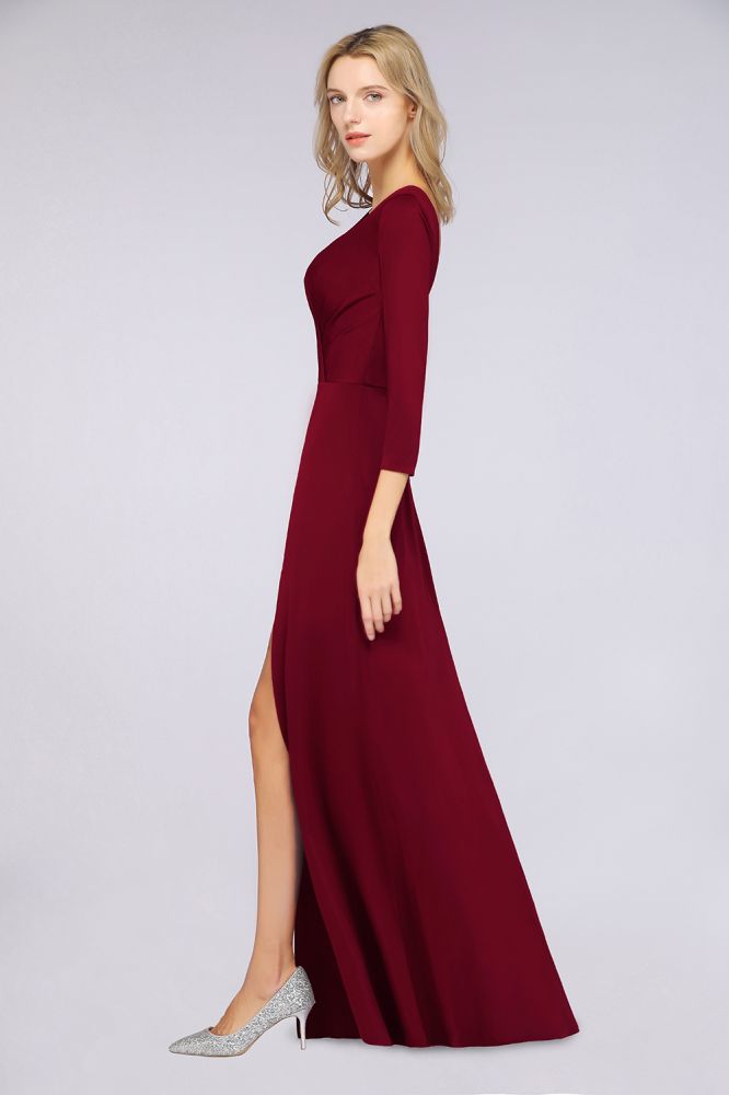 MISSHOW offers V-Neck Long-Sleeves Side-Slit Floor-Length Bridesmaid Dress with Ruffles at a good price from Spandex to A-line Floor-length them. Lightweight yet affordable home,beach,swimming useBridesmaid Dresses.
