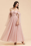 Looking for Prom Dresses,Evening Dresses,Bridesmaid Dresses in Tulle, A-line style, and Gorgeous  work  MISSHOW has all covered on this elegant V-Neck Ruffle Chffion Sleeves Aline Bridesmaid Dress Dusty Pink Wedding party Dress.
