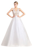 This elegant V-neck Tulle wedding dress with Lace could be custom made in plus size for curvy women. Plus size Sleeveless A-line bridal gowns are classic yet cheap.