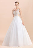 This elegant V-neck Tulle wedding dress with Lace could be custom made in plus size for curvy women. Plus size Sleeveless A-line bridal gowns are classic yet cheap.