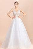 V-Neck See-through Lace Aline Wedding Dress Floor length Princess Bridal Gown