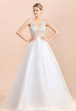 V-Neck See-through Lace Aline Wedding Dress Floor length Princess Bridal Gown