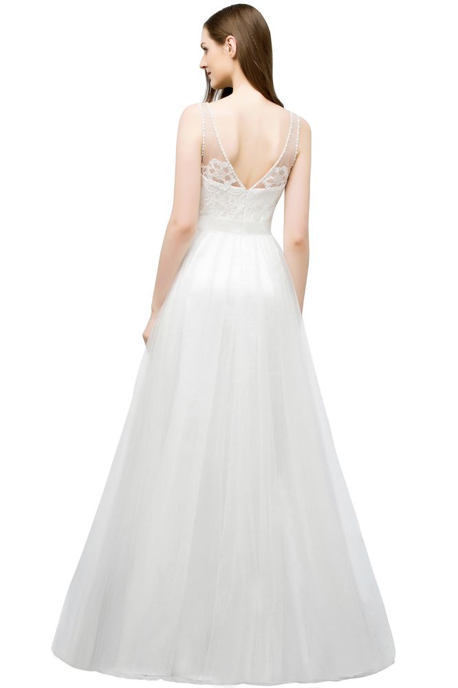MISSHOW offers V-neck Sleeveless A-line Floor Length Lace Tulle Prom Dresses at a cheap price from White, Tulle to A-line Floor-length hem. Stunning yet affordable Sleeveless Prom Dresses,Evening Dresses.
