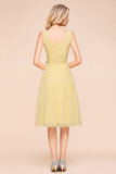 V-Neck Sleeveless A-line Mini Dress Ankle Length Bridesmaid Dress-misshow.com