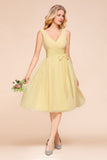 V-Neck Sleeveless A-line Mini Dress Ankle Length Bridesmaid Dress-misshow.com