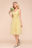 V-Neck Sleeveless A-line Mini Dress Ankle Length Bridesmaid Dress-misshow.com