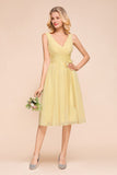 V-Neck Sleeveless A-line Mini Dress Ankle Length Bridesmaid Dress
