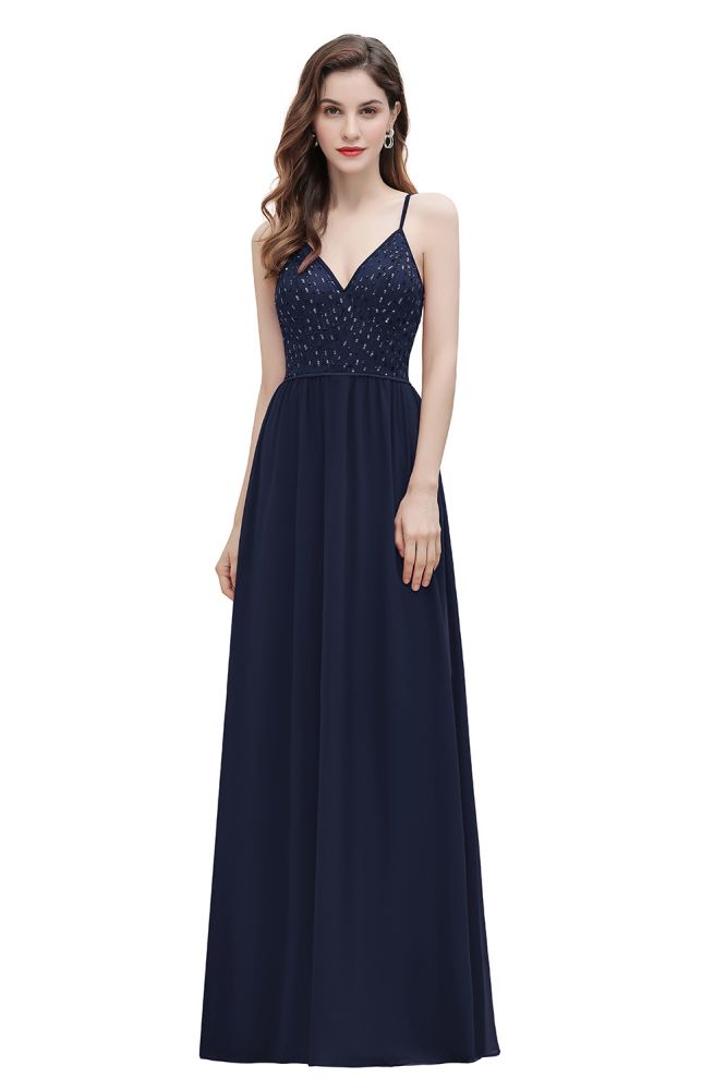 Looking for Prom Dresses,Evening Dresses,Homecoming Dresses,Quinceanera dresses in 100D Chiffon,Sequined,Lace, A-line style, and Gorgeous Lace work  MISSHOW has all covered on this elegant V-Neck Sleeveless Aline Evening Dress Sequins Bridesmaid Dress.