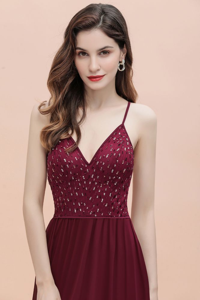 Looking for Prom Dresses,Evening Dresses,Homecoming Dresses,Quinceanera dresses in 100D Chiffon,Sequined,Lace, A-line style, and Gorgeous Lace work  MISSHOW has all covered on this elegant V-Neck Sleeveless Aline Evening Dress Sequins Bridesmaid Dress.