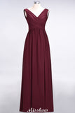 V-Neck Sleeveless Floor-Length Bridesmaid Dress Aline Ruffles Chiffon Party Gown