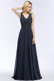 Looking for Prom Dresses,Evening Dresses in 30D Chiffon, A-line style, and Gorgeous Crystal,Appliques work  MISSHOW has all covered on this elegant V-neck Sleeveless Long Appliqued Crystals Chiffon Prom Dresses