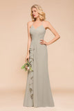 V-Neck Spaghetti Floor Length Folds Bridesmaid Dress-misshow.com