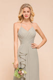 V-Neck Spaghetti Floor Length Folds Bridesmaid Dress-misshow.com