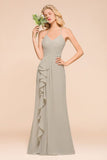 V-Neck Spaghetti Floor Length Folds Bridesmaid Dress-misshow.com