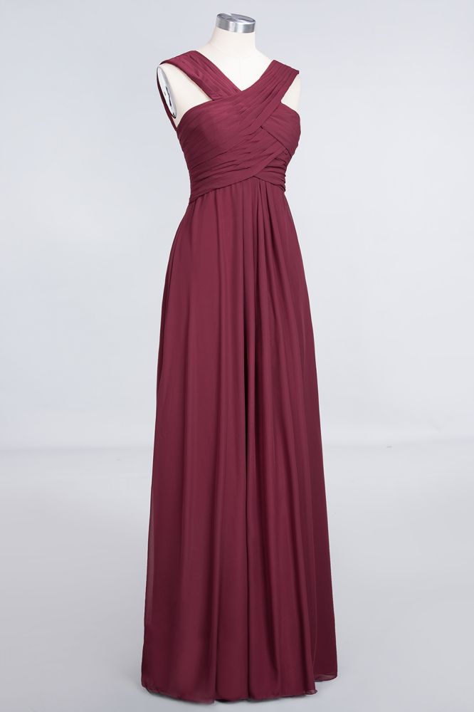 V-Neck Straps Sleeveless Floor-Length Bridesmaid Dress with Ruffles | MISSHOW V-Neck Straps Sleeveless Floor-Length Bridesmaid Dress with Ruffles | MISSHOW