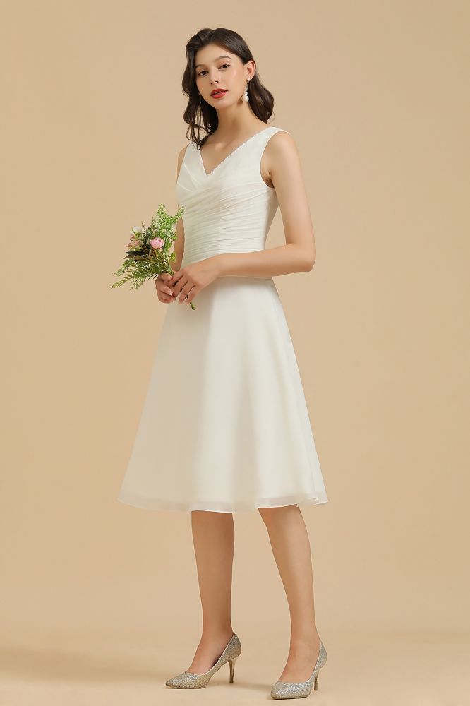 V-Neck White Simple Chiffon Mini Daily Casual Dress Short Party Dress | MISSHOW misshow.com V-Neck White Simple Chiffon Mini Daily Casual Dress Short Party Dress | MISSHOW misshow.com