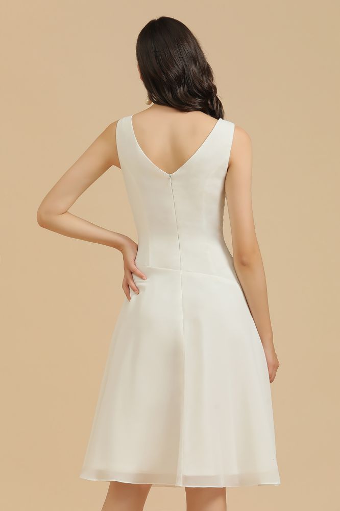 V-Neck White Simple Chiffon Mini Daily Casual Dress Short Party Dress | MISSHOW misshow.com V-Neck White Simple Chiffon Mini Daily Casual Dress Short Party Dress | MISSHOW misshow.com