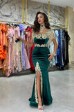 Velvet Long Evening Dress Designer Lace Sleeveless Prom Dress With Slit-misshow.com