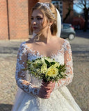 Vintage A-line Lace Wedding Dresses With Sleeves-misshow.com