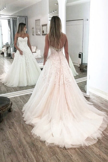Vintage Backless Sweetheart Sleeveless Chapel A-Line Wedding Dresses main image 0