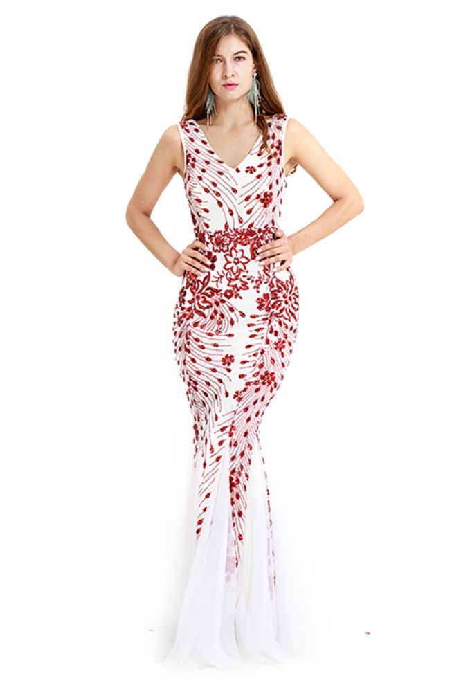 MISSHOW offers Vintage Beadings Mermaid Evening Gowns V-Neck Floor Length Prom Dress at a good price from Same as Picture,White,Red,Apricot, to  Floor-length them. Stunning yet affordable  .