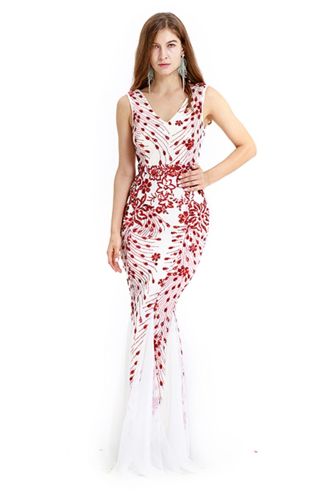 MISSHOW offers Vintage Beadings Mermaid Evening Gowns V-Neck Floor Length Prom Dress at a good price from Same as Picture,White,Red,Apricot, to  Floor-length them. Stunning yet affordable  .