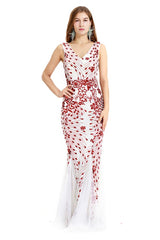 MISSHOW offers Vintage Beadings Mermaid Evening Gowns V-Neck Floor Length Prom Dress at a good price from Same as Picture,White,Red,Apricot, to  Floor-length them. Stunning yet affordable  .