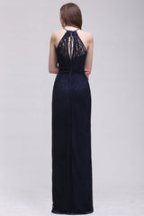 Vintage Halter Sleeveless Lace Navy Bridesmaid dresses Affordable