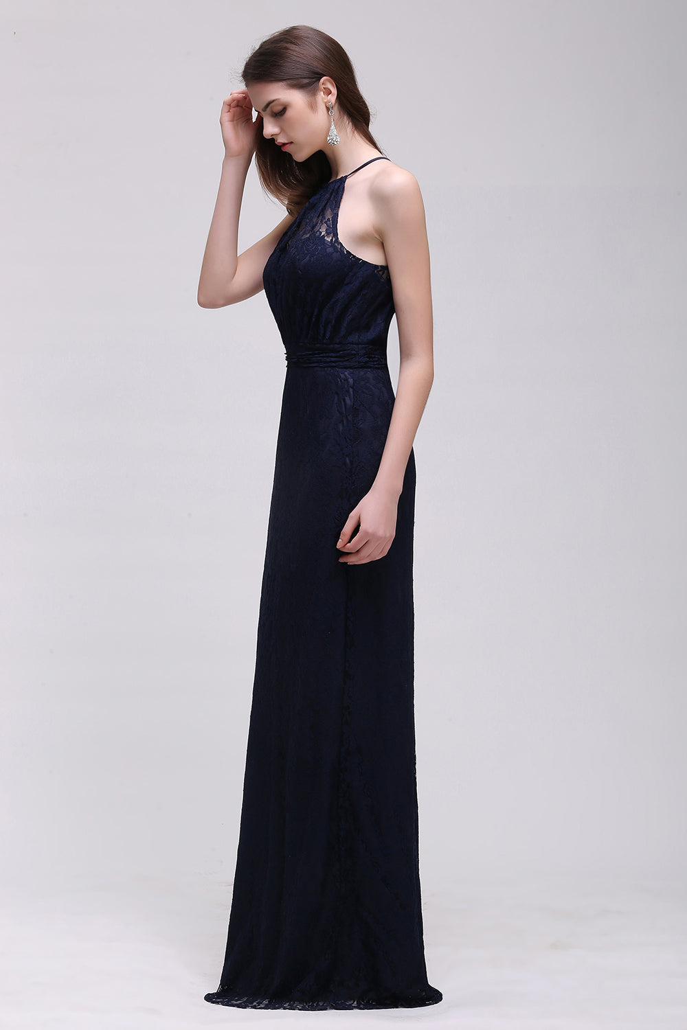 Vintage Halter Sleeveless Lace Navy Bridesmaid dresses Affordable