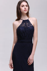 Vintage Halter Sleeveless Lace Navy Bridesmaid dresses Affordable