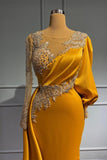 Vintage Jewel Asymmetric Beading Long Sleeves Prom Dress with Appliques-misshow.com