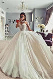 Vintage Jewel Long Sleeves Lace A-Line Tulle Wedding Dresses-misshow.com