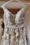 Vintage Long A-line Lace Wedding Dresses With Train-misshow.com