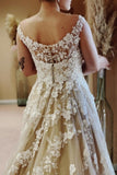 Vintage Long A-line Lace Wedding Dresses With Train-misshow.com