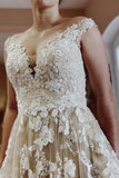 Vintage Long A-line Lace Wedding Dresses With Train-misshow.com