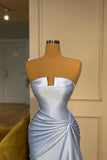 Vintage Long Blue Mermaid Evening Dresses Simple Sleeveless Prom Dresses-misshow.com