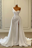 Vintage Long White One Shoulder Pearls Sleeveless Evening Dresses With Slit-misshow.com