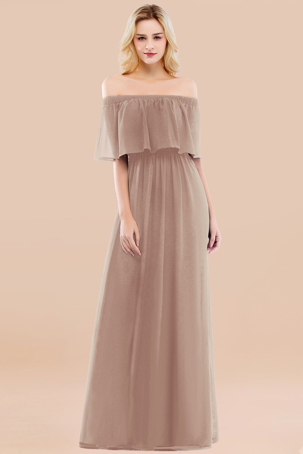 Vintage Off-the-Shoulder Long Burgundy Bridesmaid Dresses with Ruffle
