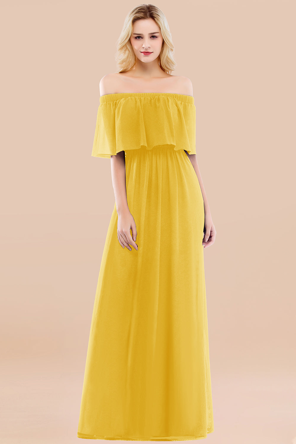 Vintage Off-the-Shoulder Long Burgundy Bridesmaid Dresses with Ruffle