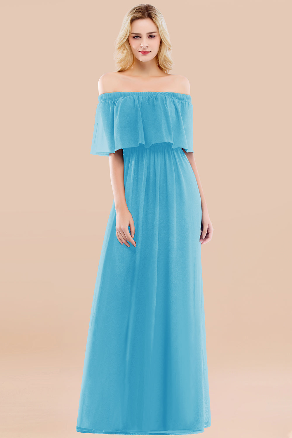 Vintage Off-the-Shoulder Long Burgundy Bridesmaid Dresses with Ruffle