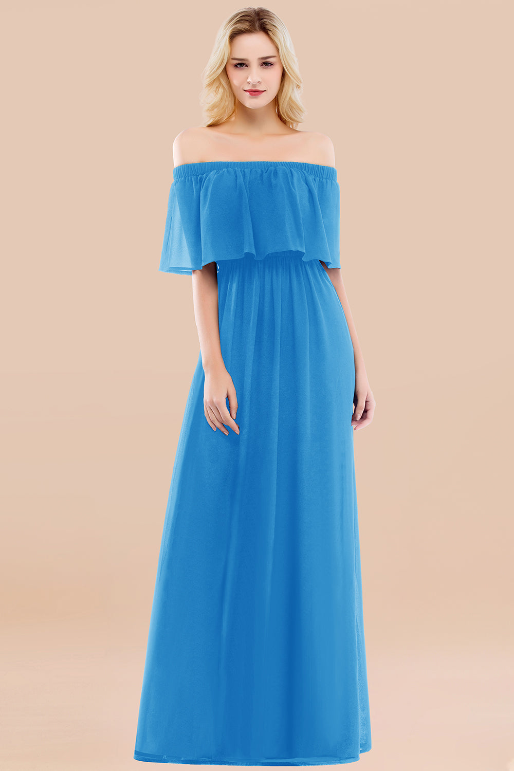 Vintage Off-the-Shoulder Long Burgundy Bridesmaid Dresses with Ruffle